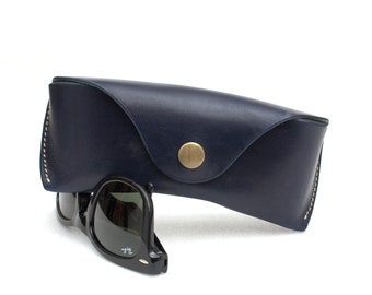 Leather Glasses case vegetable tanned leather personalized Blue for wayfarer