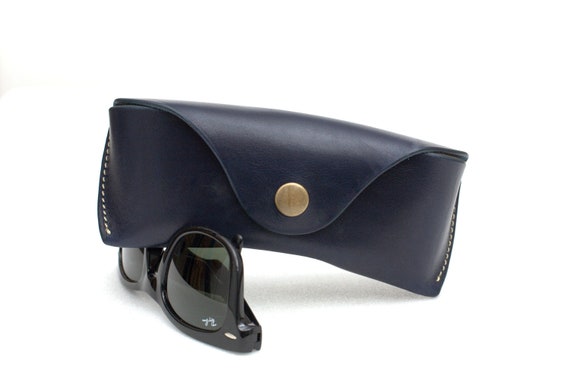 Leather Glasses case vegetable tanned leather Navy Blue