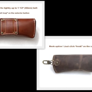 K&ouml;nnte beinhalten: Zwei Brillenetuis aus Leder, eines braun und eines dunkelbraun. Das braune Etui hat eine G&uuml;rtelschlaufenoption und passt f&uuml;r G&uuml;rtel bis zu 40 mm (1 1/2 Zoll). Das dunkelbraune Etui hat eine Hakenoption. Beide Etuis haben ein gen&auml;htes Design und sind aus Leder.