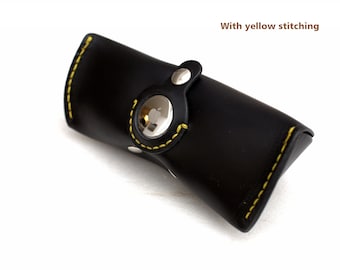 Eyeglass case with AirTag holder, leather personalized glasses case, sunnies case, veg tan leather sunglasses case
