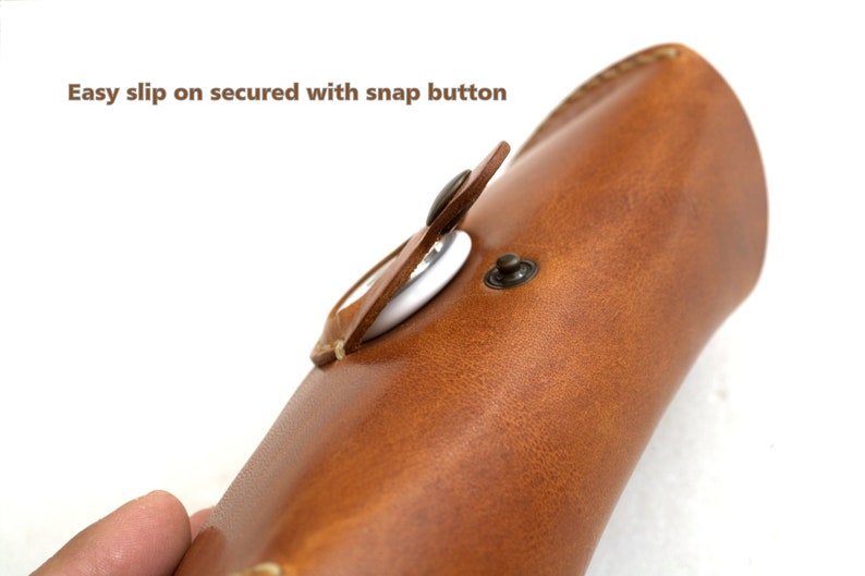 Leather Glasses case with AirTag sleeve personalized eyeglass case, reading glasses case, veg tan leather sunglasses case image 5