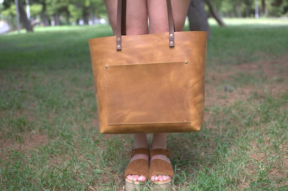 Leather Tote Bag with Zipper