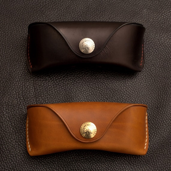 Gold Indian Coin leather sunglasses case with silver Reproduction Coin Concho 1911 and belt loop