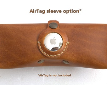 Glasses case with AirTag leather personalized eyeglass pouch reading ladies eyeglass holder for purse