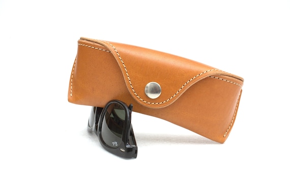 Leather glasses case hard saddle tan