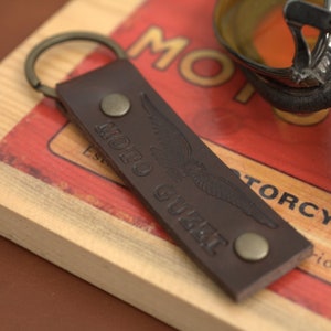 Moto Guzzi embossed logo Leather Key chain fob Espresso Brown Handcrafted by Celyfos® SET OF 3