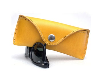 Glasses case hard, leather, for RayBan Aviator - Wayfarer, NEW COLOR Egg yellow