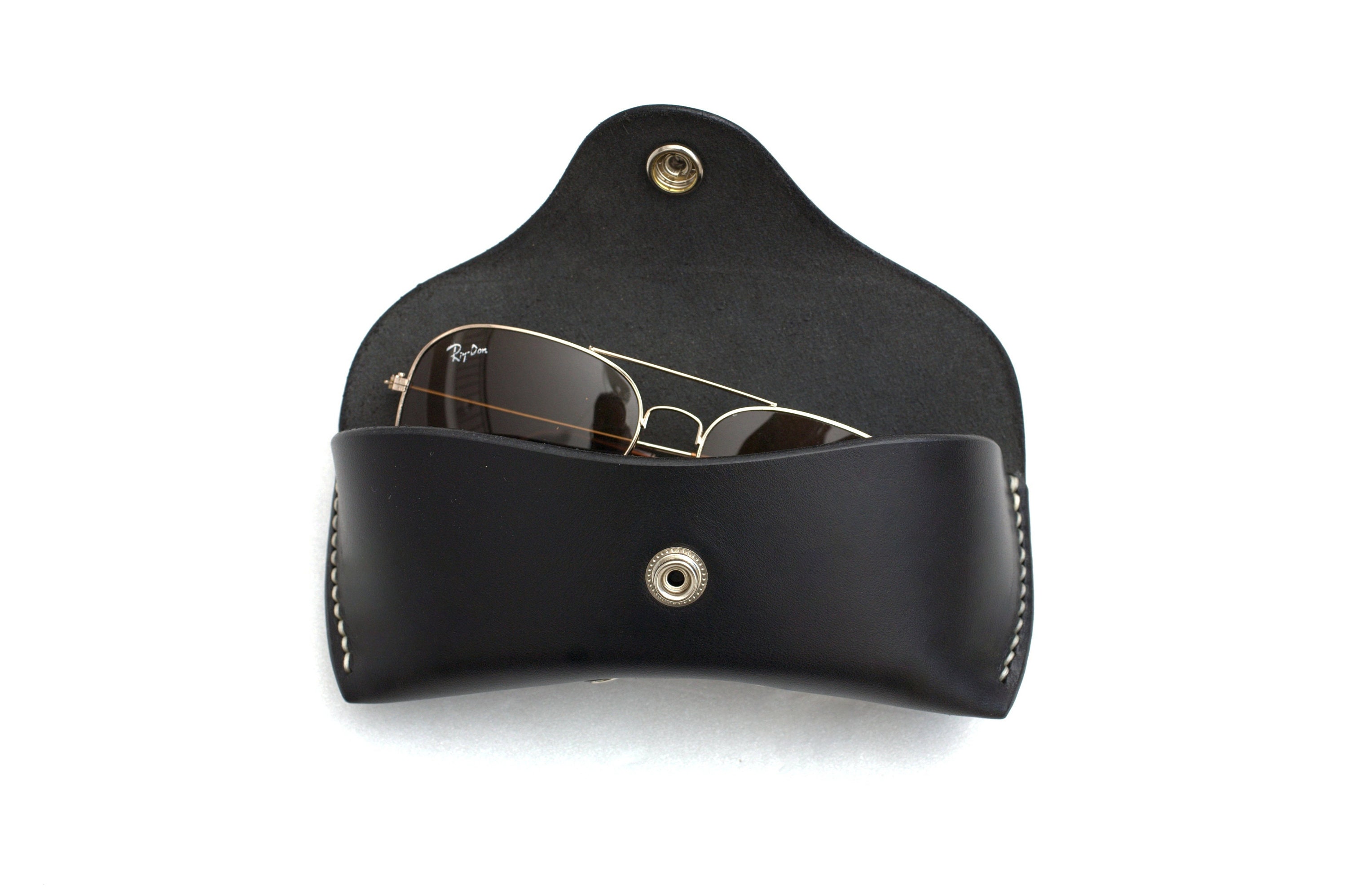 Leather Glasses case Black with AirTag holder, personalized eyeglass
