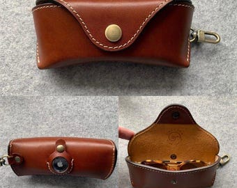 Leather Glasses Case With AirTag Sleeve Personalized Eyeglass Case
