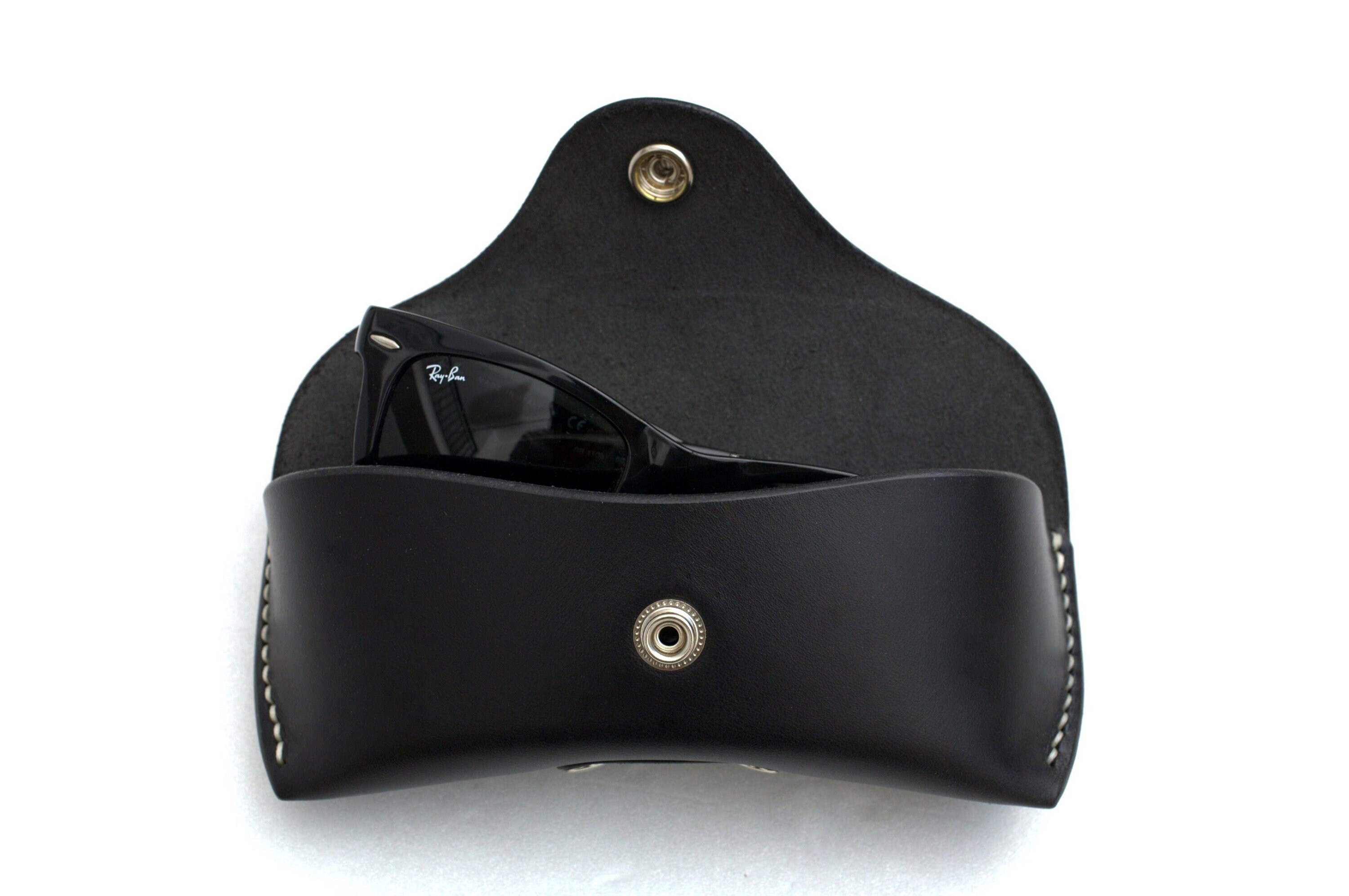 Leather Glasses case Black with AirTag holder, personalized eyeglass