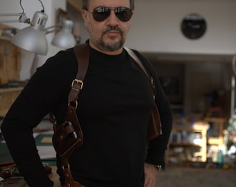 Leather shoulder Holster double case for iPhone 12-13-14-15 pro /max & wallet / RUGER LCP concealed carry