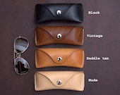 Leather Sunglasses Case with Hanging Hook, Soft Travel Sun Glasses Case, Polare Full Grain Leather Glasses Case Safety YKK Zipper  main image 4