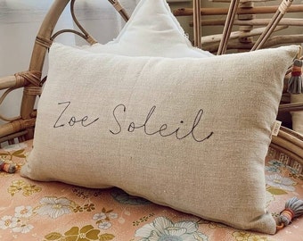 Personalized name pillow from hemp, Hemp pillow case Embroidered cushion cover, Custom pillow cover, Hemp linen pillow, Tassel pillow