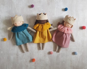 Waldorf princess doll, Waldorf doll from natural fabrics, Linen doll waldorf style, Waldorf style princess doll,