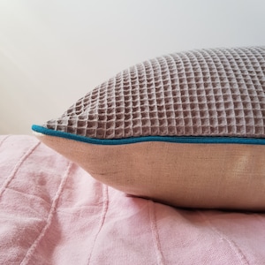 Decorative kids pillow, Waffle pillow, Hemp pillow, Decorative Cushion with Piping, Grey pillow image 4