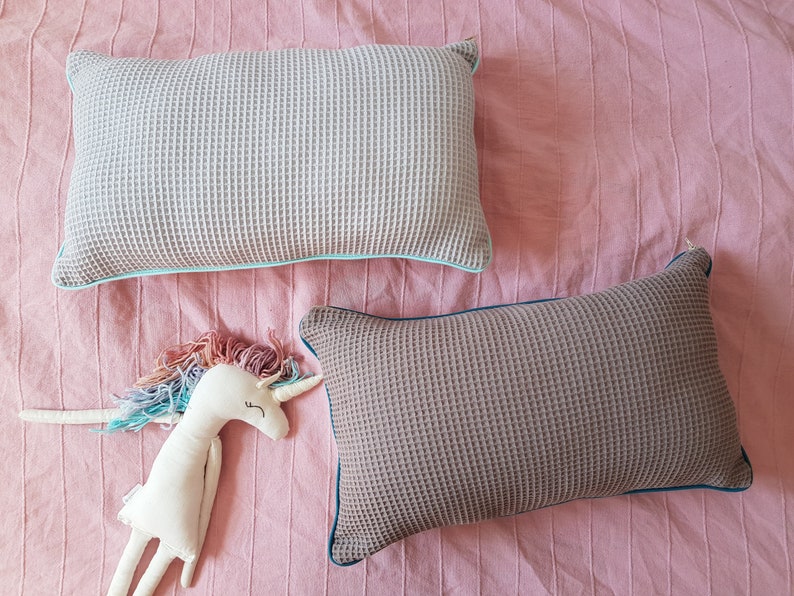 Decorative kids pillow, Waffle pillow, Hemp pillow, Decorative Cushion with Piping, Grey pillow image 2