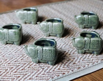 Celadon Jade Green Elephant Napkin Rings, Set of 6 Napkin Holder, Vintage Napkin Cloth, Elephant Napkin Holder, Traditional Napkin Ring