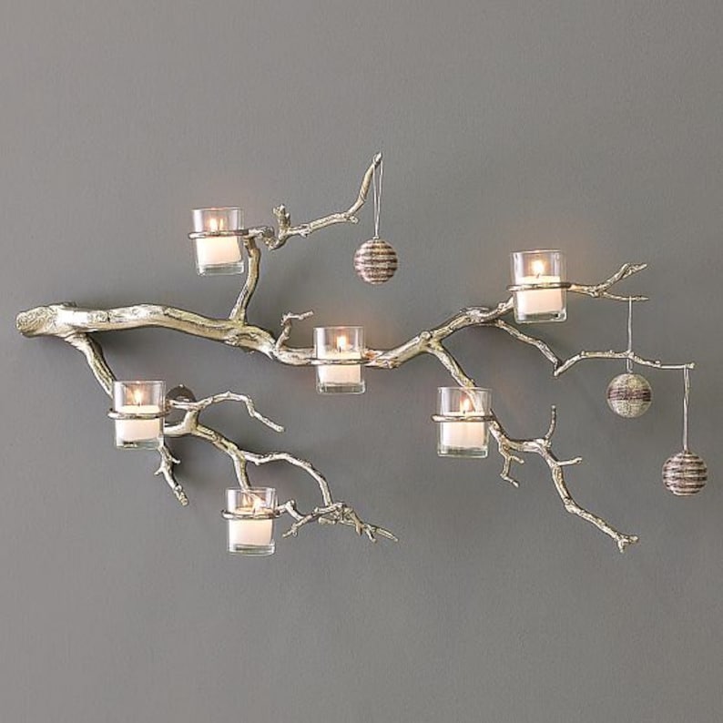 Tree Branch Candle Holder Tree Branch Decor Glass Votive Candle Holder Manzanita Tree Candle Holder Rustic Tree Branch Wall Candle Holder