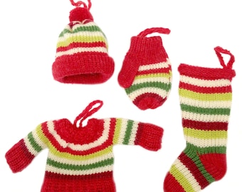 Enfeites de árvore de Natal Decoração de Natal Suéter de malha de Natal Luva de Natal Meias de Natal Enfeites pendurados Enfeites de Natal de malha listrada