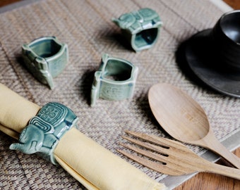 Celadon Jade Green Elephant Napkin Rings, Set of 4 Napkin Holder, Vintage Napkin Cloth, Elephant Napkin Holder, Traditional Napkin Ring