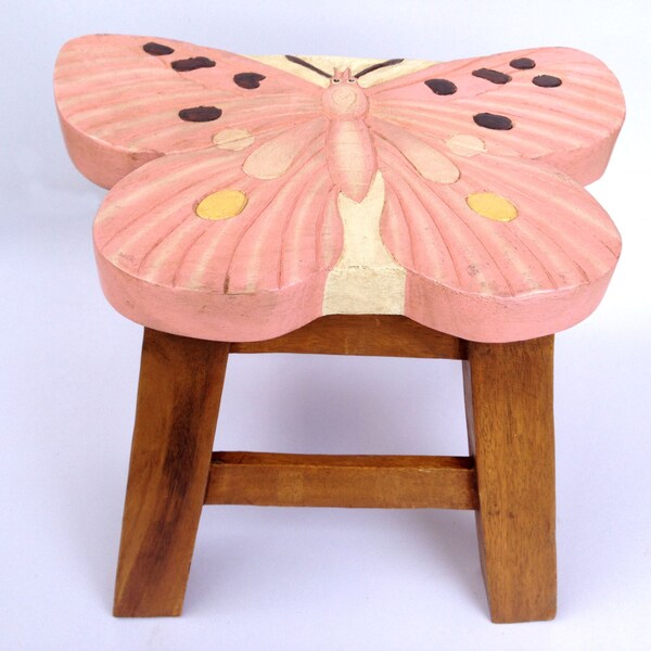 Butterfly Stool Kids Stool Sitting Stool Hand Painted Wooden Stool Toddler Stool Wood Stool Wood Step Stool Child Step Stool Made In Thailan