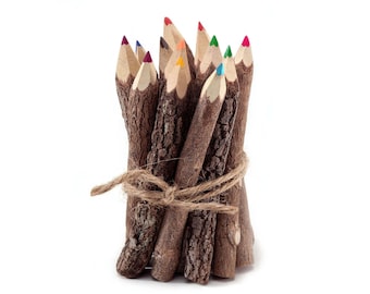 Twig Pencils Matite colorate Matite di legno Matite colorate Matite rustiche Set regalo Albero Rami Matite Matite divertenti Woodland Baby Shower