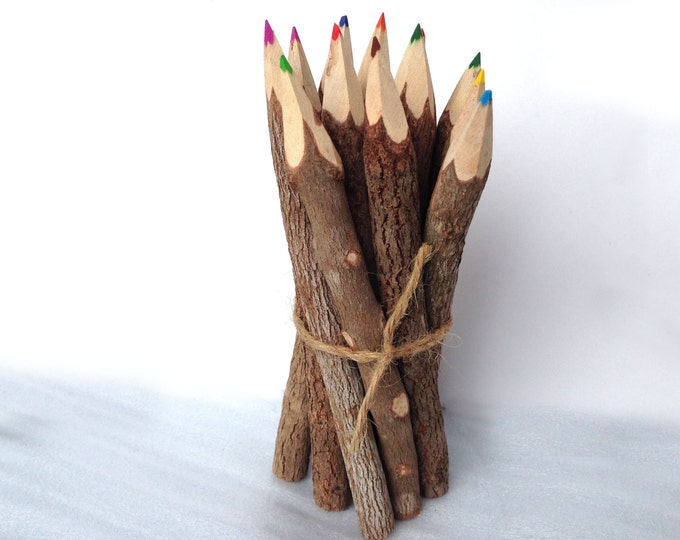 7 Inch Rustic Twig Colored Pencils Set Tree Branch Wood Etsy