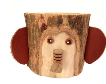 Pencil Holder Wood Caddy Tree Bark Wood Holder Office Organizer Rustic Pencil Holder Wood Pencil Cup Holder Wood Desktop Organizer Elephant