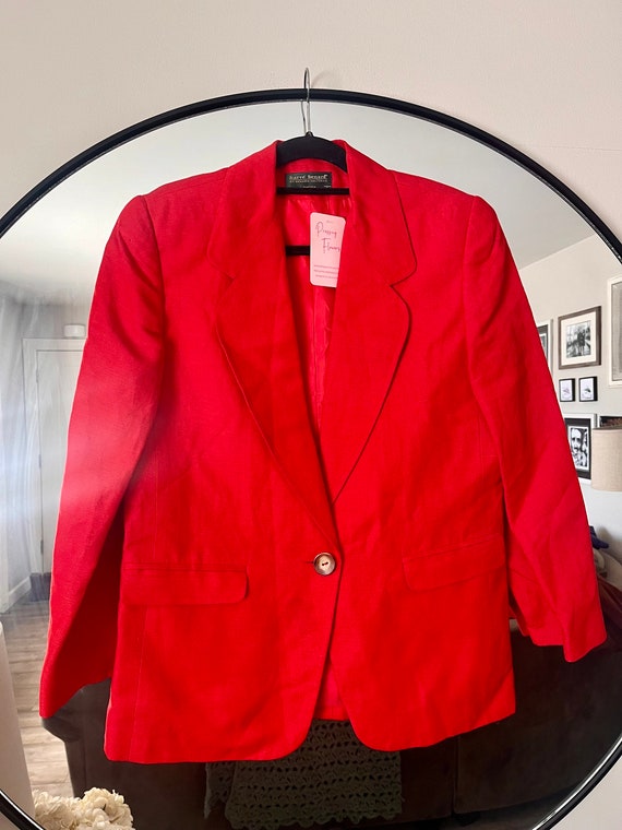 Vintage Harvé Benard Red Linen Women’s Blazer Pet… - image 4