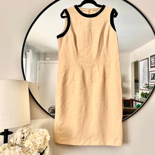 Meredith Blake Style Small Vintage Cream and Black Sleeveless A line Dress