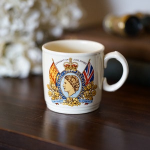 Vintage Queen Elizabeth II Commemorative Coronation Mug with Side Profile Image, June 2 1953
