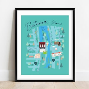 Handgezeichneter Stadtplan von der Innenstadt von Batavia | Historische Wilson Street, River Street | DIGITALER DOWNLOAD Wandkunst Verschiedene Größen