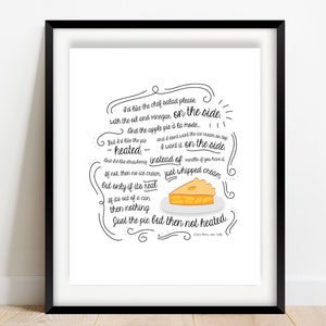 When Harry Met Sally - Sally&#39;s Pie Restaurant Order | DIGITAL DOWNLOAD Wall Art Various Sizes