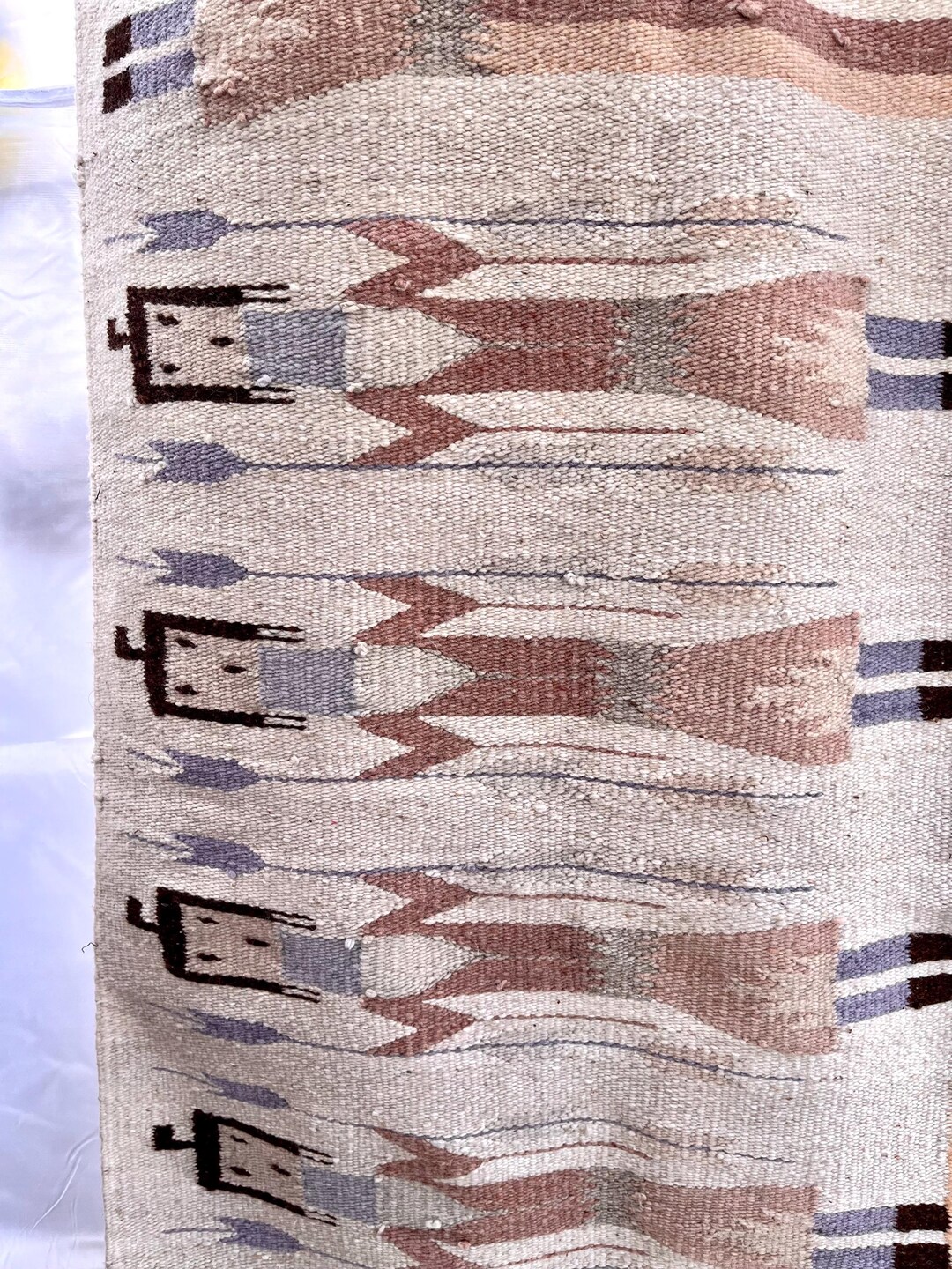 Vintage Cream/white Wool Rug, Mexican Reproduction of Navajo Yei ...