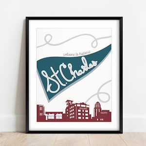 Dibujado a mano Bienvenido a St. Charles Illinois Pennant Flag Wall Art / DESCARGA DIGITAL Arte de pared de varios tamaños