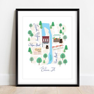 Handgezeichneter Stadtplan von der Innenstadt von Batavia | Historische Wilson Street, River Street | DIGITALER DOWNLOAD Wandkunst Verschiedene Größen