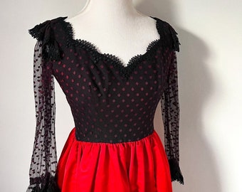 Vintage Couture Werlé Beverly Hills Red and Black Formal Dress
