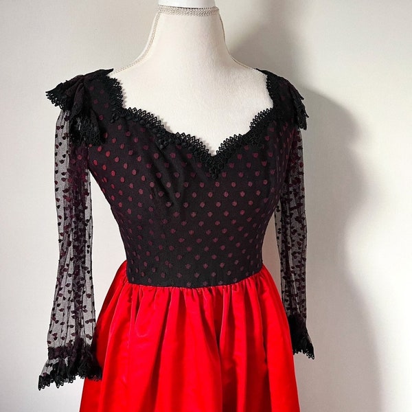 Vintage Couture Werlé Beverly Hills Red and Black Formal Dress