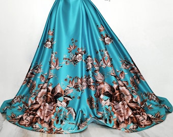 Turquoise skirt / Romantic Bridal skirt / Sweetheart skirt / Folk and floral long skirt / Prom skirt / princess skirt