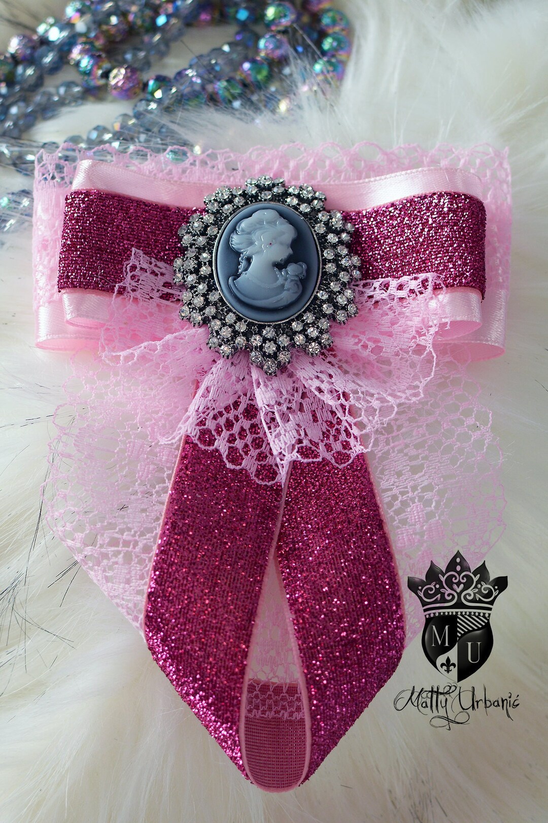 Handmade Brooch With Ribbon and Pin/ Bow Tie Brooch With Feathers