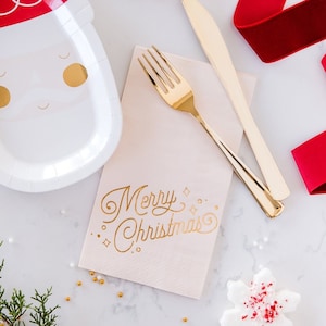 Blush Kerst Cocktail Servetten - 18 pack - Merry Christmas Servet - Holiday Party - Holiday Decor - Kerst Servies - Gold Foil Servet
