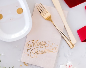 Blush Christmas Cocktail Servilletas - Paquete 18 - Feliz Navidad Servilleta - Fiesta de Navidad - Decoración navideña - Vajilla de Navidad - Servilleta de papel de oro