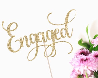 Engaged Cake Topper - Engagement Party Decor - Engagement Cake Topper - Bride to Be - We're Engaged - Glitter Cake Topper