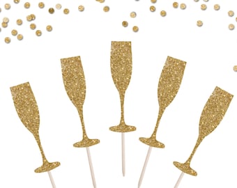Champagne Flute Cupcake Toppers - Champagne Cake Topper - New Year's Cake Topper - New Year's Party Decor - NYE Decor