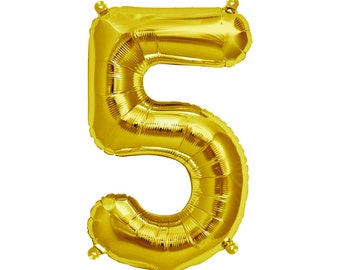 34” Giant Number 5 Balloon - Giant Gold or Silver Balloon - Party Decor - Five Balloon - Mylar/Foil Balloon - 5th Birthday - 50th Birthday