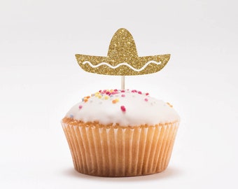 Sombrero Cupcake Topper - Fiesta Theme Party - Cinco De Mayo Theme Decor - First Birthday Decor - Summer Birthday Party Decor