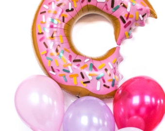 Pacote de balão de donut gigante - Balão Mylar de 36" com balão de látex de 11" - Decoração de festa de donut - Festa temática de aniversário de donut - Donut Grow Up
