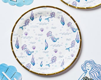 Mermaid Paper Plates - 9" Wide - Set of 8 - Round Mermaid Plates - Mermaid Theme Decor - Under the Sea Party Theme - Let's Be Mermaids