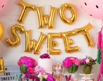 Two Sweet Balloon Banner - Two-tti Fruity Theme Decor - Watermelon Theme Decor - 2nd Birthday Decor - Two Cute - Two Cool - Foil Balloon