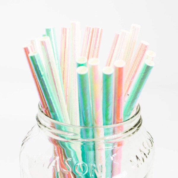 Iridescent Pink, Blue and White Party Straws -  Pearl Straws - Unicorn Theme - Gender Reveal Decor - Baby Shower Decor - What Will It Be?